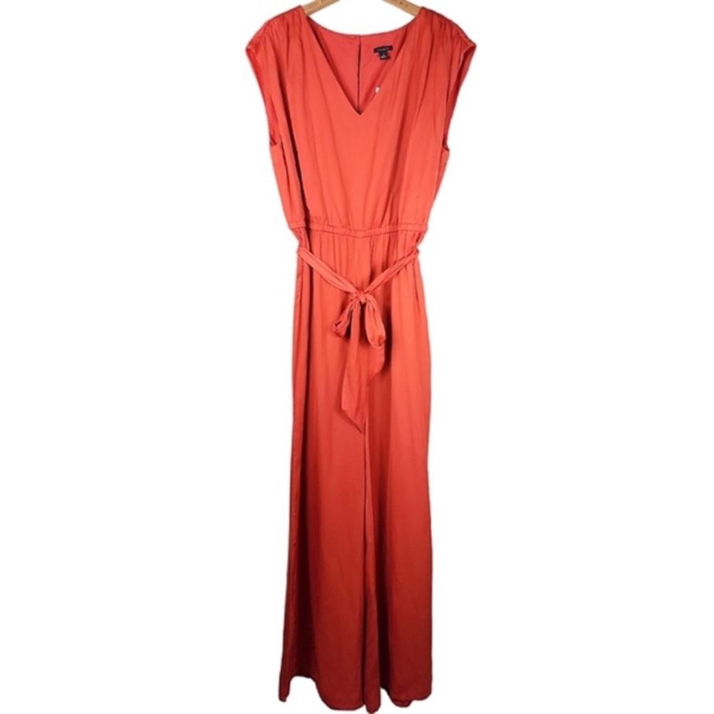 Ann Taylor Factory Sunset Orange Satin Wide
Leg Jumpsuit Size 2 NWOT
